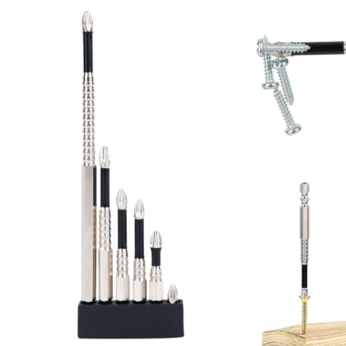 6 Teiliges Set mit Hochmagnetischen Schraubendreher Bohrern Rutschfeste und Schlagfeste Magnetische Schraubendreher Bits aus Legiertem Stahl mit Sockel für Elektro und Handwerkzeuge (6 Größen) von Penitue