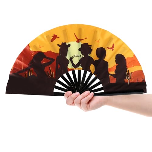 Penitue Fächer für Line Dance, Cowgirl Themen Line Dance Fächer Faltbare Handfächer Accessoire für Frauenauftritte von Penitue