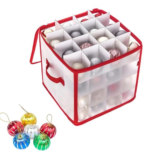 Aufbewahrungsbox für Weihnachtskugeln mit Abnehmbar Trennwänden, 64 Kugel Aufbewahrungsbeutel Weihnachtsdeko Aufbewahrungsbehälter, Weihnachtsschmuck Aufbewahrungstasche mit Griff und Deckel von Penlimly