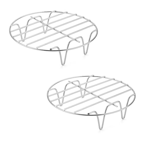 Luftfritteusen-Gestell 17,5 cm, 2 Stück Heißluftfritteuse Gestell, Edelstahl Airfryer Grillpfanne Grillrost, Rund Kochständer zum Backen Kühlen Dämpfen Grillen, Mehrzweck-Luftfritteuse Zubehör von Penlimly