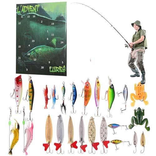 Penlimly Fishing Lure Countdown Kalender,24 Tage Countdown Kalender mit Süßwasser Angelködern - Hartköder Weichköder Angelzubehör für Vater Ehemann Erwachsene Penlimly Fishing Lure Countdown Kalender,24 Tage Countdown Kalender mit Süßwasser Angelködern - Hartköder Weichköder Angelzubehör für Vater Ehemann Erwachsene von Penlimly
