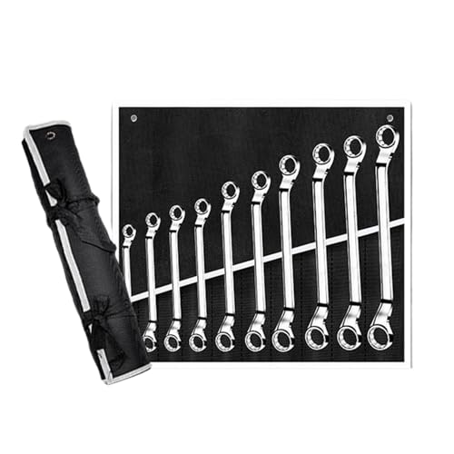 Penlimly Ratchet Set | 10-Teiliges Doppelringschlüssel-Set Mit Aufbewahrungsbox - Rostgeschützte Chrom-Vanadium-Stahl Werkzeuge für Installationsarbeiten und Heimwerkerprojekte von Penlimly