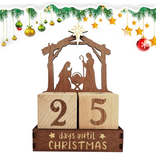Penlimly Weihnachts Countdown Kalender - 25 Tage Holz Krippe Adventskalender Zum Stellen,Sammelstück Tischdekoration Für Ausstellungsregal Wohnzimmer Festliche Winterzeit von Penlimly