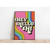 Hallo | Bunter Retro Zitat Druck A6/A5/A4/A3/A2/A1 Zuhause/Wohnen/Büro Helle Spaß Wandkunst Ungerahmter Kunstdruck von PennyandMeShop