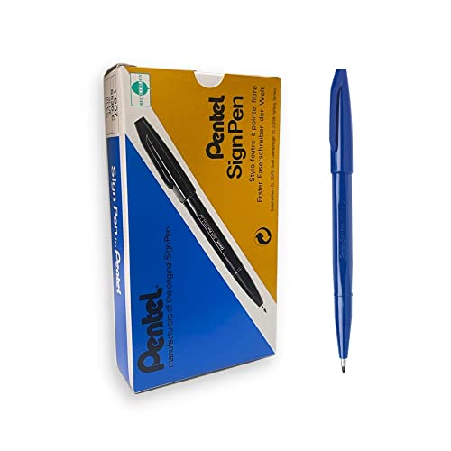 Pentel S520-C Sign Pen Faserschreiber, 0,8 mm Strichstärke, blau, 12er Pack von Pentel