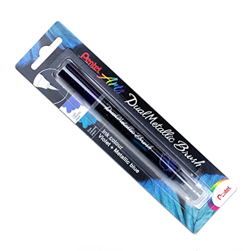 Pentel XGFH-DVX Dual Metallic Brush - Pinselstift. changierender Glitzertinte, violett/metallic-blau, 1 Stück auf Blisterkarte von Pentel