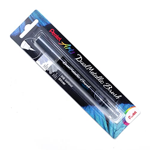 Pentel XGFH-DZX Dual Metallic Brush - Pinselstift, changierender Glitzertinte, silber/metallic-silber, 1 Stück auf Blisterkarte von Pentel