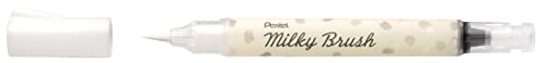 Pentel XGFH-PWX Milky Brush, Pinselstift enthält flüssige, matt trocknende Pastellfarbe, weiß, 1 Stück auf Blisterkarte von Pentel