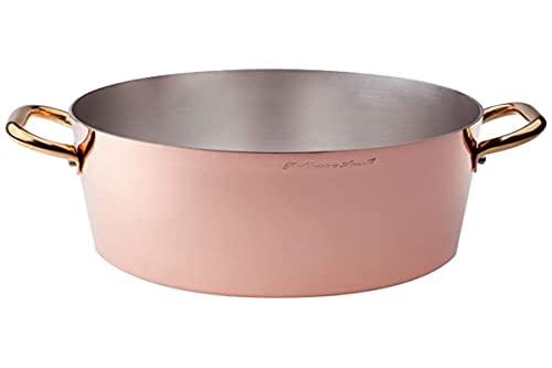 Pentole Agnelli ALCU10424 Hoher Topf, handverzinntes glattes Kupfer, mit zwei Messinggriffen, 24 cm von Baldassare Agnelli