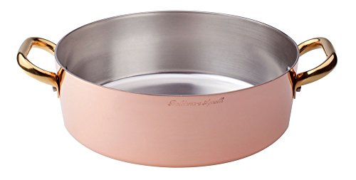 Pentole Agnelli ALCU10632 Niedriger Kupferauflauf mit 2 Messinggriffen, handverzinntes glattes Kupfer, 32 cm von Baldassare Agnelli