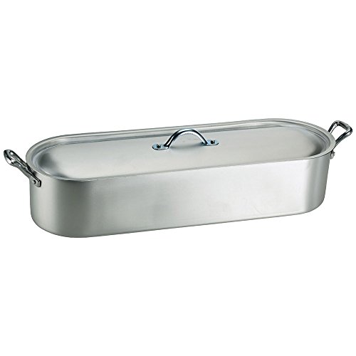 Pentole Agnelli Fischkessel mit Saum, Deckel und Grill, mit 2 Griffen, BLTF-Aluminium, matt, Typ wirtschaftlichen, Silber 40 cm grau von Baldassare Agnelli