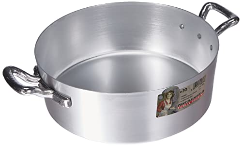 Pentole Agnelli Linie Family Cooking Aluminium Niedriger Kasserolle mit Zwei Griffen, Metall, Silber/schwarz, 30 cm von Pentole Agnelli