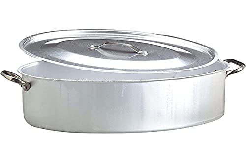 Pentole Agnelli Kochtopf oval mit Deckel, aus Aluminium, mit 2 Griffen aus Edelstahl, Silber 50x36x17.5 cm Silber/schwarz von Baldassare Agnelli