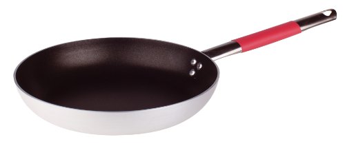 Pentole Agnelli Linie Cookware System Flache Bratpfanne mit Rohrgriff aus Edelstahl, Durchmesser 24 cm, Cool, Silber/Rot von Pentole Agnelli