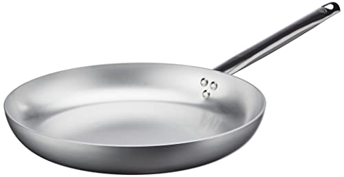Pentole Agnelli Professionelle Pfanne Aluminium 3 mm niedrig spezielle Form zum Wenden durch Hochwerfen mit Rohrstiel 32 cm silber/schwarz von Baldassare Agnelli