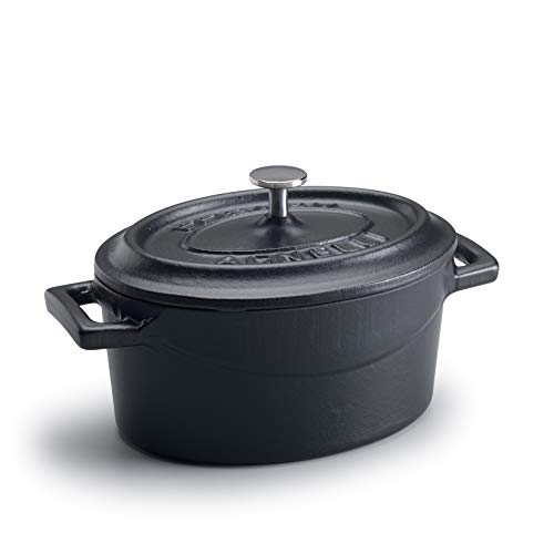 Pentole Agnelli Slowcook Ovaler Schmortopf mit Zwei Griffen aus Gusseisen, Durchmesser 22 cm, Mattschwarz, Mattes schwarz von Pentole Agnelli