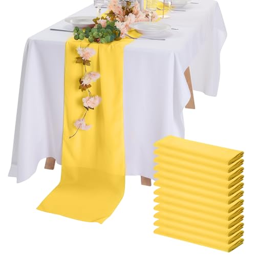 Peomeise Chiffon-Tischläufer, durchscheinend, 35,6 x 274,3 cm, romantischer gelber transparenter Stoff für Hochzeitsdekorationen, Babypartys und Geburtstagspartys, 12 Stück von Peomeise