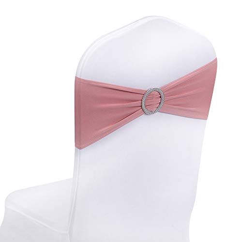 Peomeise Stuhlschärpen aus Spandex mit Schnallenschieber für Hochzeit, Party, Dekoration, Altrosa, 50 Stück von Peomeise