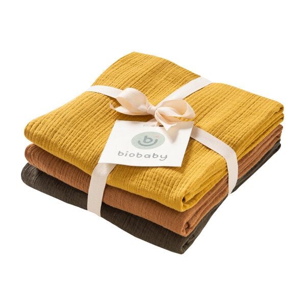 People Wear Organic Biobaby Mulltuch 3er-Pack, 100% Bio-Baumwolle, 65x65cm,4 Farbvarianten von People Wear Organic