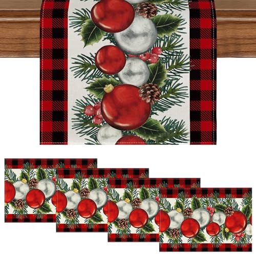 13x72 Weihnachtstischläufer & 4pcs 16x14 Weihnachts -Taschen, rote und schwarze Büffelkarhe prüfen karierte Leinentischdekorationen für Winter Weihnachtsfeiertagshausküche, Dekorationen, Dekorationen 13x72 Weihnachtstischläufer & 4pcs 16x14 Weihnachts -Taschen, rote und schwarze Büffelkarhe prüfen karierte Leinentischdekorationen für Winter Weihnachtsfeiertagshausküche, Dekorationen, Dekorationen von Peosaard