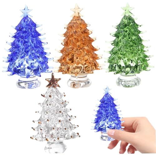 4pcs Weihnachtsbäume, Kristallglas Weihnachtsbaum 2.6x1.7 Compact Tree Decor Figuringrün, Gelb, Blau und Klare Bäume für Hausmantelplatten, Dekor, Dekor von Peosaard