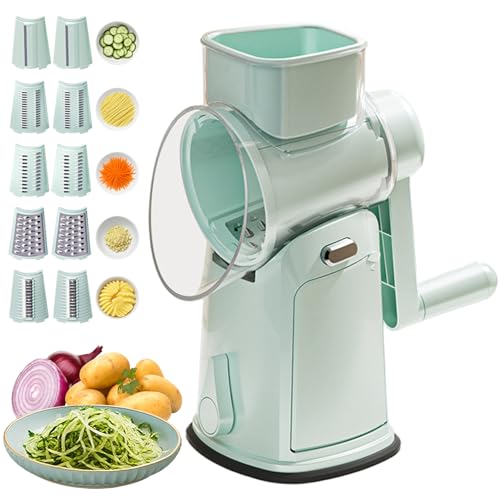 5-in-1-Rotationskäse-Reifen und Gemüse-Slicer, Handkurbelmandoline mit Saugbasis, 10 Klingen, Küchensicherheit (grün) von Peosaard