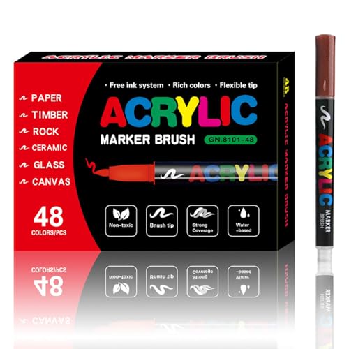 Acrylfarbenmarkierungen 48 Farben Weiche Pinselspitze Farbe Stifte Acrylmarkierungen für Malerei, Stoff, Holz, Keramik, Stein, Glas, Leinwand Acrylfarbenmarkierungen 48 Farben Weiche Pinselspitze Farbe Stifte Acrylmarkierungen für Malerei, Stoff, Holz, Keramik, Stein, Glas, Leinwand von Peosaard