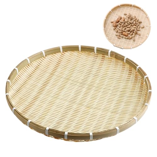 Bambus -Servierschale, 16, 5 flach gewebter runder Korb, Farmhouse Food Display & Storage von Peosaard