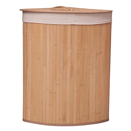 Bambus Waschkorb, Eckwäscheskorb mit Deckel, fächerförmig von Peosaard