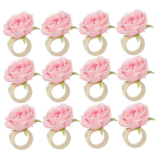 Blumenserviettenringe, 12pcs künstliche Rosentisch -Einstellung Dekor für Weihnachten Hochzeits Bankett von Peosaard