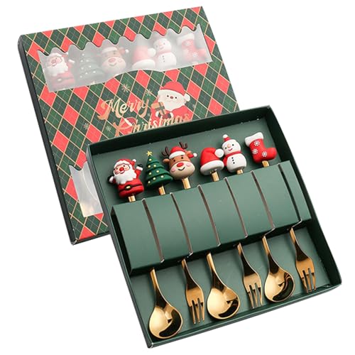 Edelstahllöffel, Weihnachtslöffel und Gabeln Set 6PCS Santa, Rentier -Teelöffel und Dessertgabeln Edelstahl Rührende Dekor für Weihnachtsfeier Grüne Paketbox, Kaffee Edelstahllöffel, Weihnachtslöffel und Gabeln Set 6PCS Santa, Rentier -Teelöffel und Dessertgabeln Edelstahl Rührende Dekor für Weihnachtsfeier Grüne Paketbox, Kaffee von Peosaard