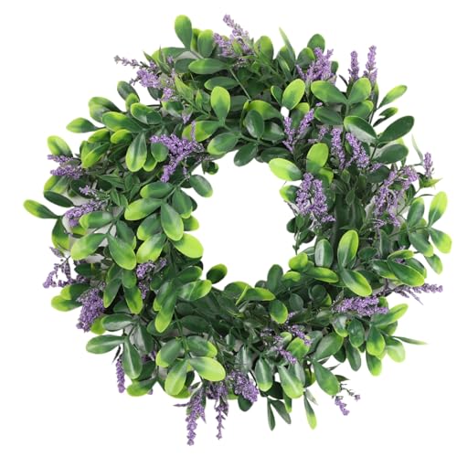 Eukalyptuskranz, Lavendelkranz für Haustür, künstliche Blume 14 '' grüner Eukalyptuskränze mit Lavendel dekorativer Feder für Fensterveranda, Frühling von Peosaard