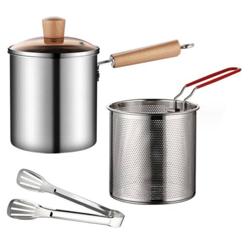 Frittichtopf, 3L -Griff -Edelstahl -Chip -Friteuse mit temperamentvollem Glasdeckel & Korb und Zange, unbeschichteter Weitmund -Mehrzweck -Fritteuse, Fritteuse von Peosaard