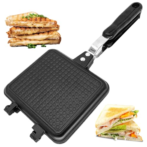 Gerösteter Sandwichhersteller Nicht-Stick-Frühstücks-Sandwichhersteller Grill Press Aluminiumlegierung Flip Pfanne Waffelform Camping Toaster für Herd Top für Innenkampfficherchen im Freien im Freien von Peosaard