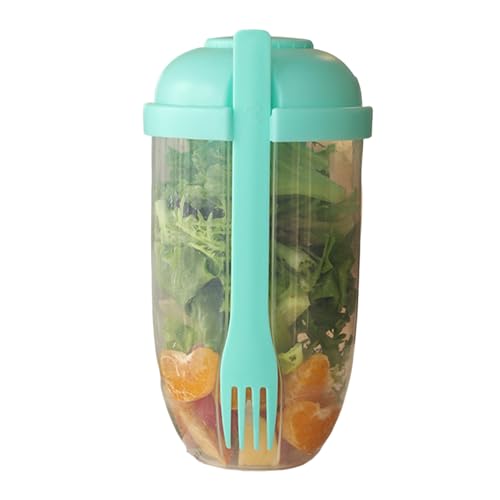 Halten Sie Fit Salat Mahlzeit Shaker Cup, Salatdressingbehälter, tragbare Obst- und Gemüse -Salatbecherbehälter mit Gabel- und Salatdressinghalter zum Mittagessen (grün) von Peosaard