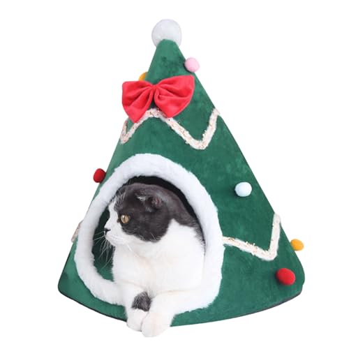 Katzenhöhlenbett, Weihnachtskatze-Bett Nicht-Schlupf-Xtmas-Baum mit abnehmbarem Kissen für 4 kg Haustiere selbst bewarmante Innenkätzchen Haus Xmas Decor Größe M, Zelt, Zelt von Peosaard