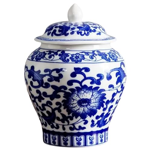Keramik -Ingwerglas, chinesische Stil blau weißer Porzellan -Lebensmittel -Aufbewahrungsgläser mit Deckel, Chinoiserie Dekorative nvase für Wohnkultur, nausstellung und Tee -Aufbewahrung von Peosaard