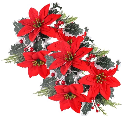 Kerzenkranz, Weihnachtskerzenringe 2 PCS 3 rote Blumenringe Kränze mit Beeren Weihnachtshalter für Säulen, Hochzeit, Herzstück, Halter von Peosaard