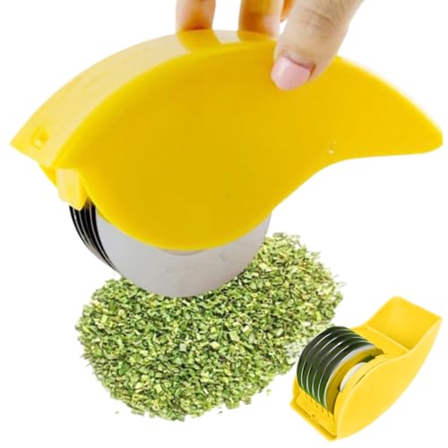 Kräuterrolle Mincer, Kräuterrolle mit 6 Klinge, manueller Kräuterhacker, Edelstahl PP Kräuterschneider, scharfe abnehmbare waschbare Kräuter -Hubschrauber für Koriander -Schalottenschaler - Gelb - ge von Peosaard