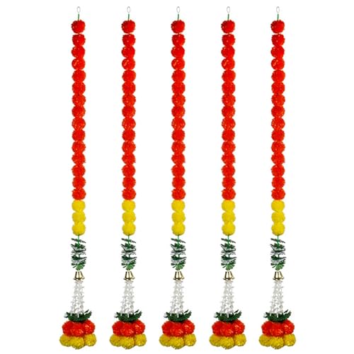 Künstliche Ringelblumenblumen, 5pcs Ringelblume Garland 55 Zoll Diwali Blumen mit Bell Künstliche indische Dekorationen für Pooja Partyveranstaltungen Künstliche Ringelblumenblumen, 5pcs Ringelblume Garland 55 Zoll Diwali Blumen mit Bell Künstliche indische Dekorationen für Pooja Partyveranstaltungen von Peosaard
