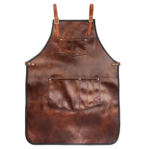 Lederschürze Verstellbarer Friseur Arbeitschürze mit zwei Taschen für Chef -Friseur, Lederholzschürze, Schürze aus Leder von Peosaard