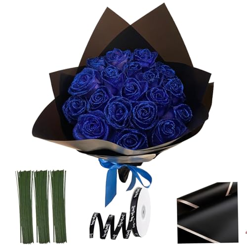 Peosaard Glitzerrosen Bouquet, 20 Prozent konservierte Blaue Rosenblumen, 9,5 Zoll glänzende DIY -falsche Rosen mit Stiel, Wickelbänder und Packpapier zum Jubiläum, Verlobung, Hochzeit Peosaard Glitzerrosen Bouquet, 20 Prozent konservierte Blaue Rosenblumen, 9,5 Zoll glänzende DIY -falsche Rosen mit Stiel, Wickelbänder und Packpapier zum Jubiläum, Verlobung, Hochzeit von Peosaard
