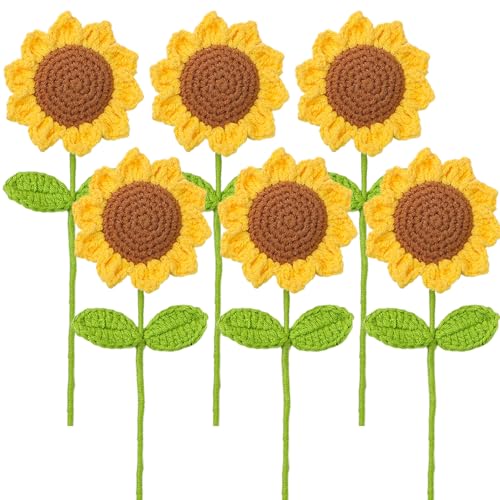 Peosaard Häkeln Sonnenblumen, 6pcs gestrickte künstliche Blumen, 16 weiche Textur Home/Office Dekor von Peosaard