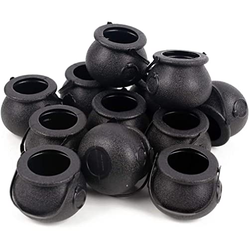 Peosaard Halloween Candy Bowl, Halloween Cauldron Kessel, 12 Stück Plastik Witch Cesson Conon serviert Schalen Mini Schwarze Eimer für Heimküchenparty Gunst im Freien im Freien, schwarz von Peosaard