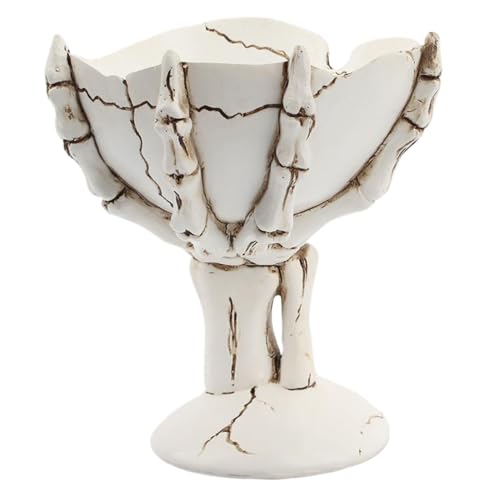Peosaard Halloween Candy Bowl, Schädelschale, lustige Skeletthände Halloween Candy Dish, 5.4x4.7x4.3 Harz, Servierschale für Obst -Snack -Schmuckpflanze, Tablett von Peosaard