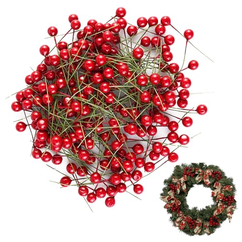 Peosaard Künstliche Weihnachtsbeeren, 200pcs Weihnachtsbummel Beeren für Weihnachten Kranz, die realistische rote künstliche Stechpalme für Partydekoration, rot von Peosaard