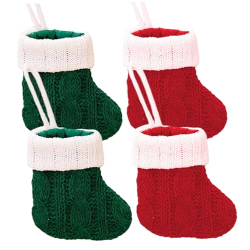Peosaard Strümpfe Weihnachten, 4pcs Weihnachtsstrümpfe 4.3x3.9 Mini -Grün und roter rustikaler Strick, kleine Goodie -Taschen für Baum, Strick von Peosaard