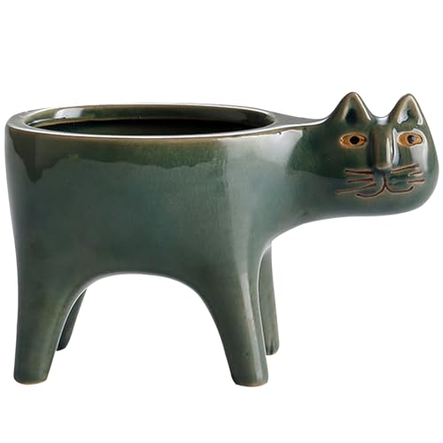 Peosaard Tierpflanzentopf, Sukkulente Pflanzenbehälter Blumen Pot Animal Pflanzentopf Keramikkatze Form Home Dekoration dunkelgrün von Peosaard