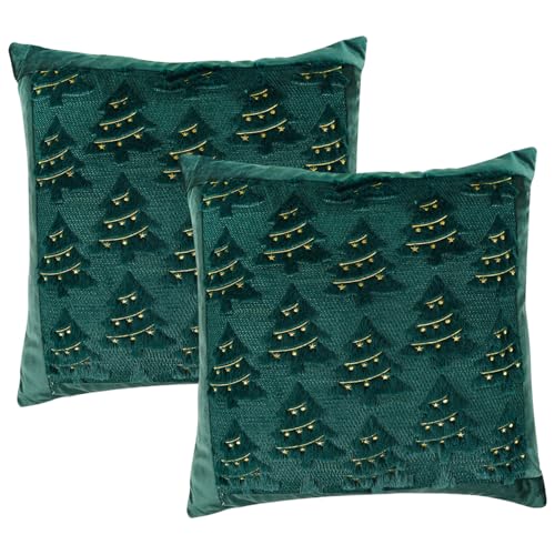 Peosaard Weihnachts -Wurfkissen -Cover, 2pcs gemütliches Weihnachtsbaummuster für Sofa -Couch (kein Einsatz)/ 18x18 (grün) von Peosaard