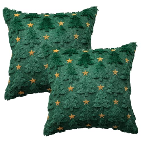 Peosaard Weihnachtskissen Cover, 2pcs Tree & Stern Plüsch Wurfkissen Hülle für Urlaubsschlafzimmersofa (grün) von Peosaard